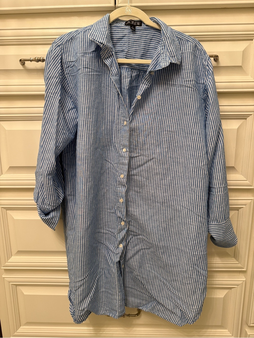 J. Crew Blue and White Striped Women’s Button-Up Linen / Cotton shirt dress